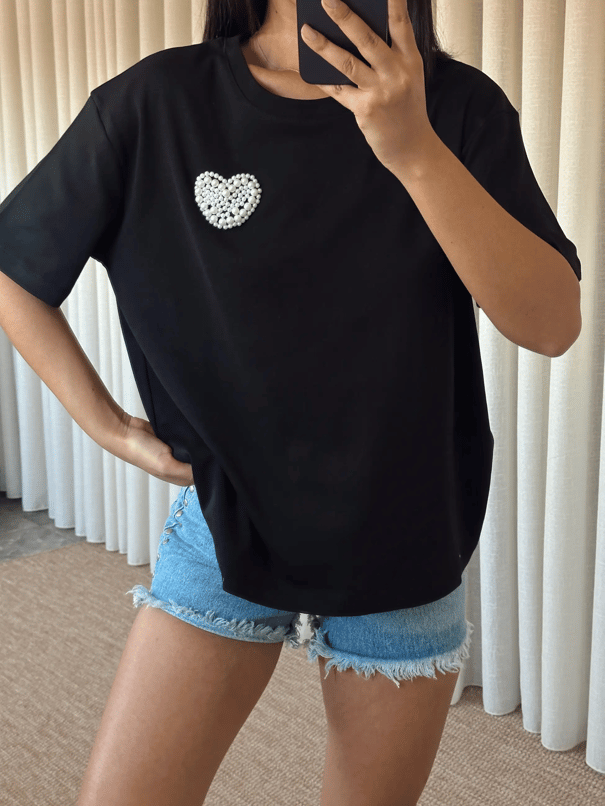 İnci Detay Oversize Basic - Siyah