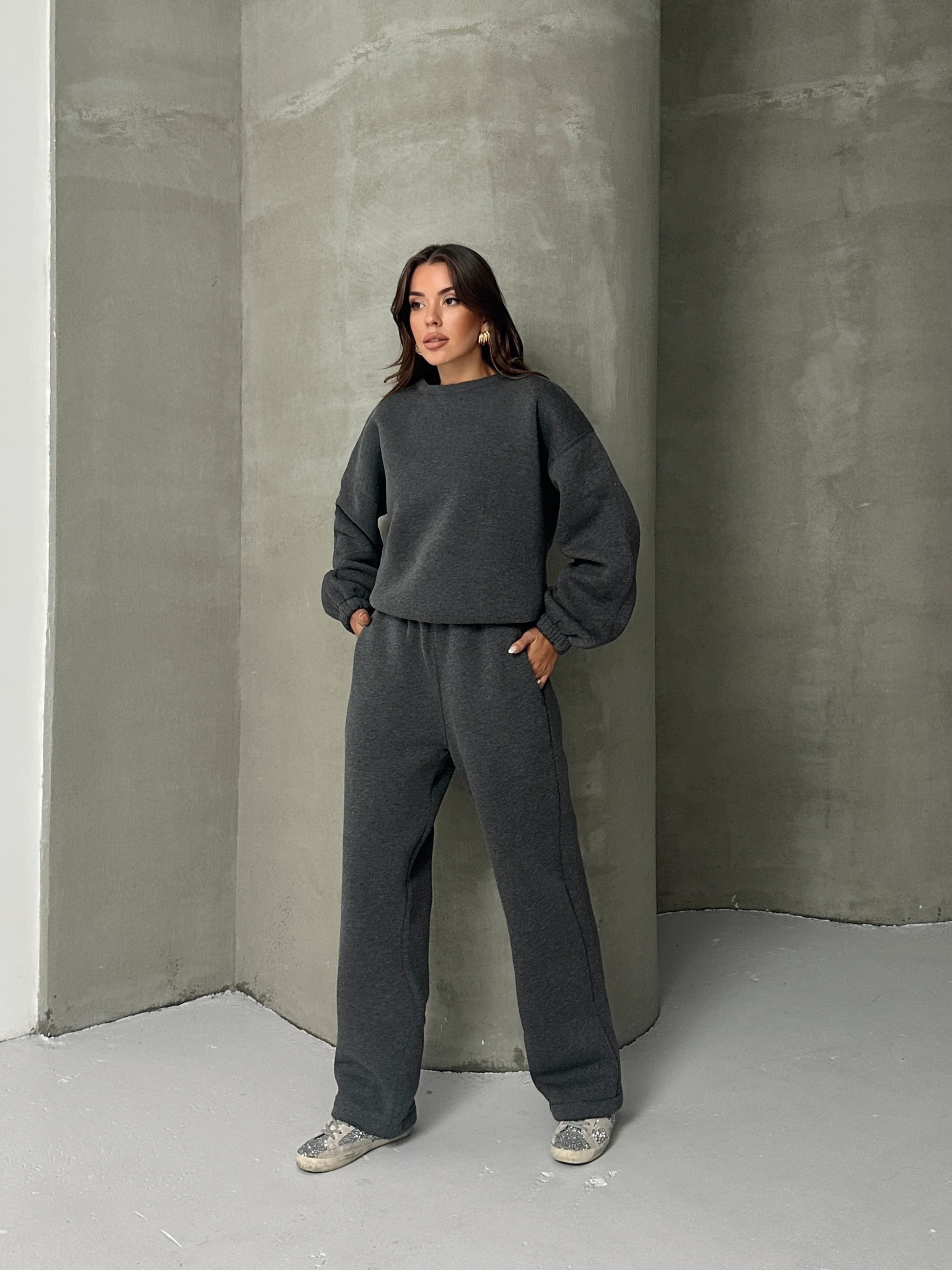 Oversize Şardonlu Takım - Füme