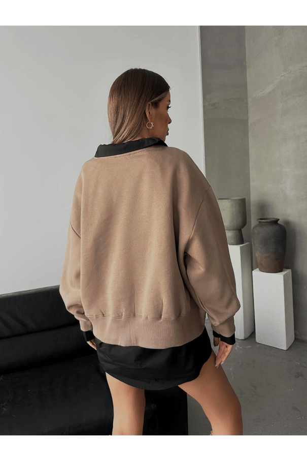 Sage Bisiklet Yaka Sweatshirt Vizon - Vizon