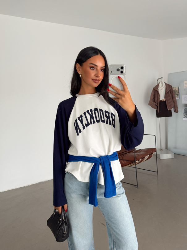 Brooklyn Baskılı Sweat - Lacivert