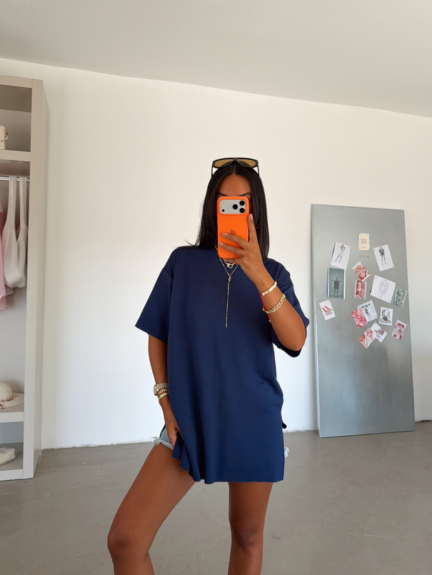 Yan Yırtmaç Oversize Basic - Lacivert