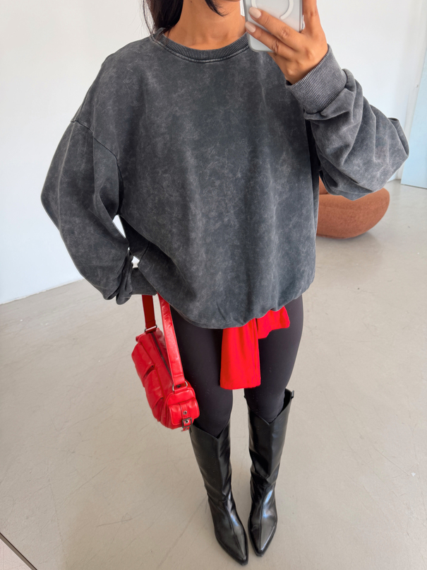 Oversize Yıkama Sweatshirt -Antrasit