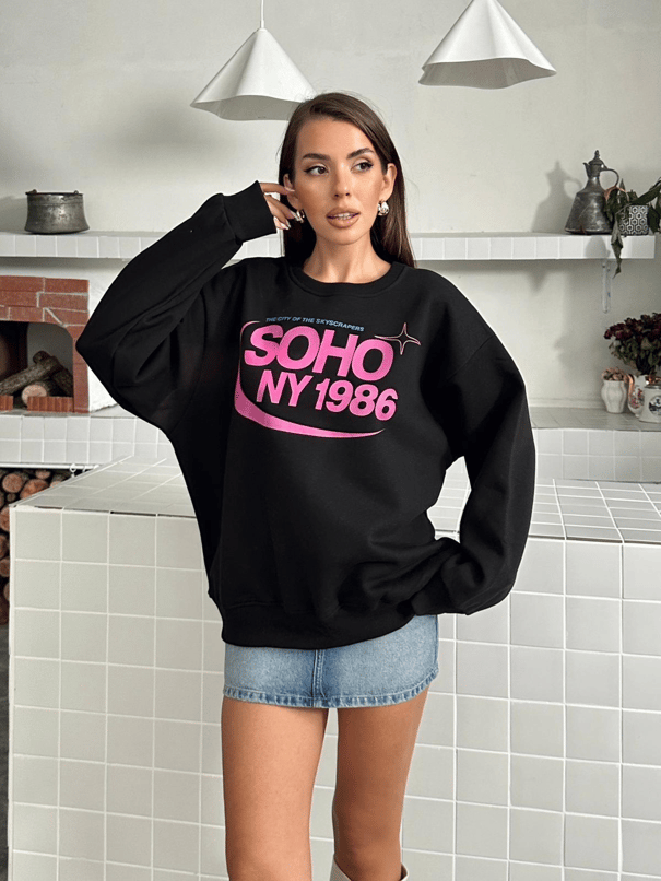 Soho Baskı Sweatshırt - Siyah
