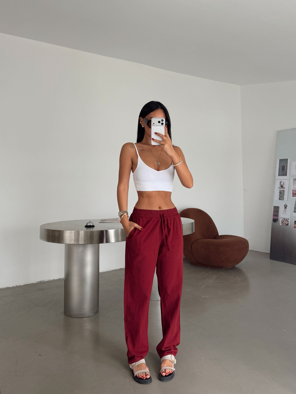 İnce Gabardin Kumaş Pantolon - Bordo