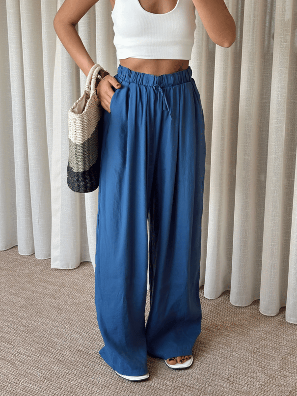 Modal Bağcıklı Palazzo Pantolon - İndigo