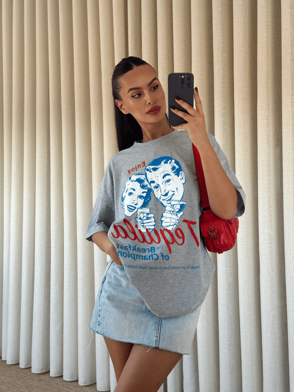 Tequila Baskılı Tshirt Gri - Gri