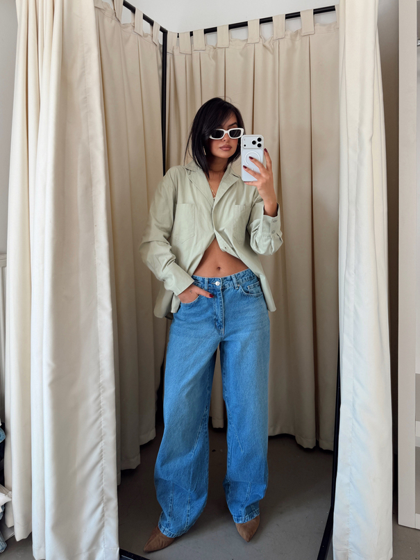 Paça Çift Pensli Boyfriend Jean - Mavi