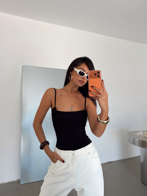 Gül Detaylı Bodysuit - Siyah