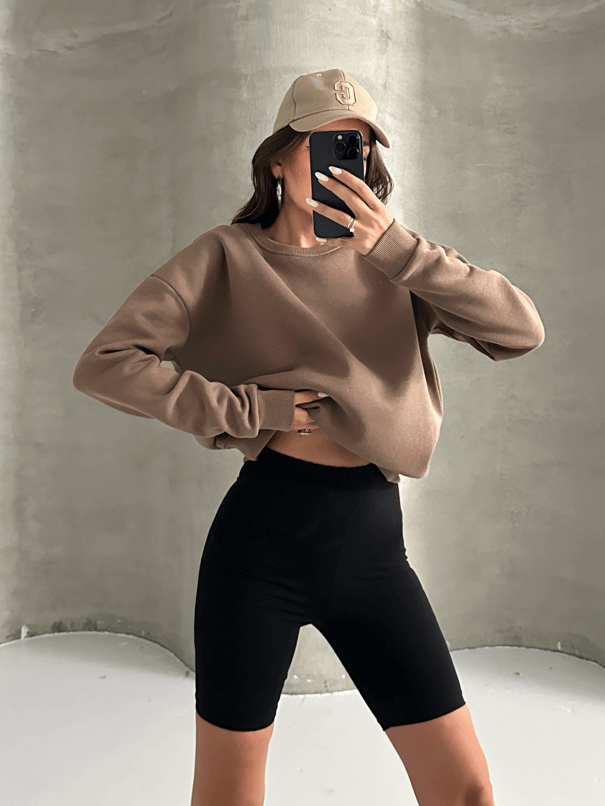 Düz Basic Sweatshırt - Kahve