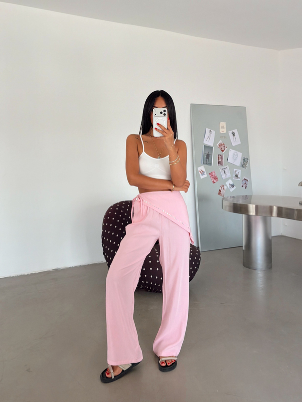 Şal Detaylı Modal Palazzo Pantolon - Pembe