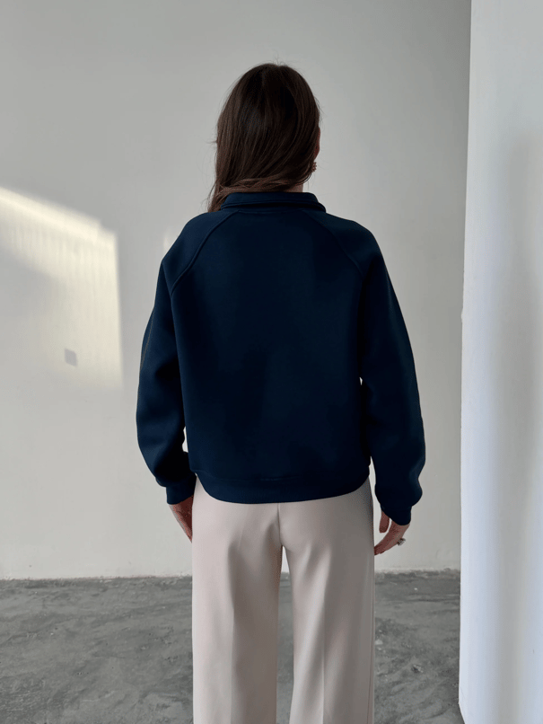Polo Yaka Düğmeli Sweatshirt - Lacivert