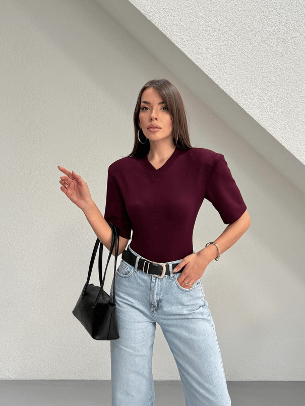 Vatkalı Bodysuit - Mürdüm