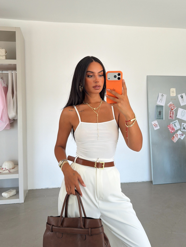 Yan Büzgülü Bodysuit Beyaz - Beyaz