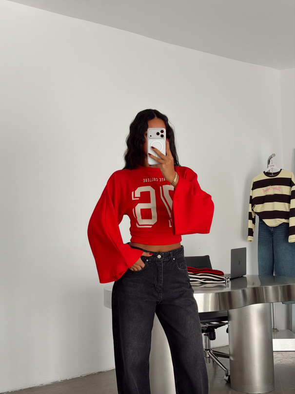 State College Baskılı Sweatshırt - Kırmızı