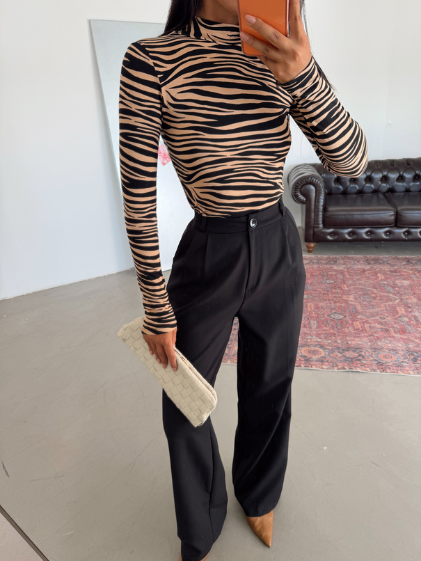 Desenli Balıkçı Bluz - Taba Zebra