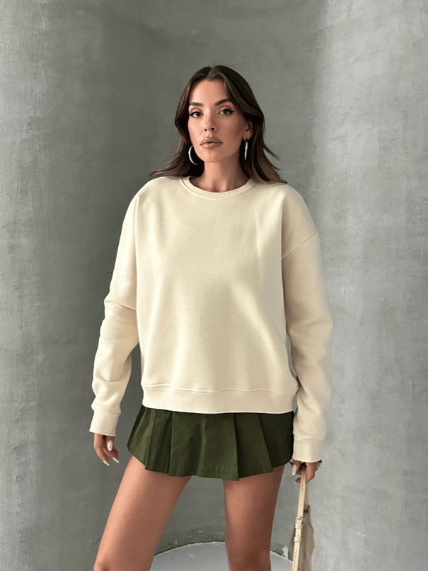 Düz Basic Sweatshırt - Taş