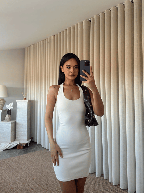 Boyundan Geçmeli Elbise - Bej