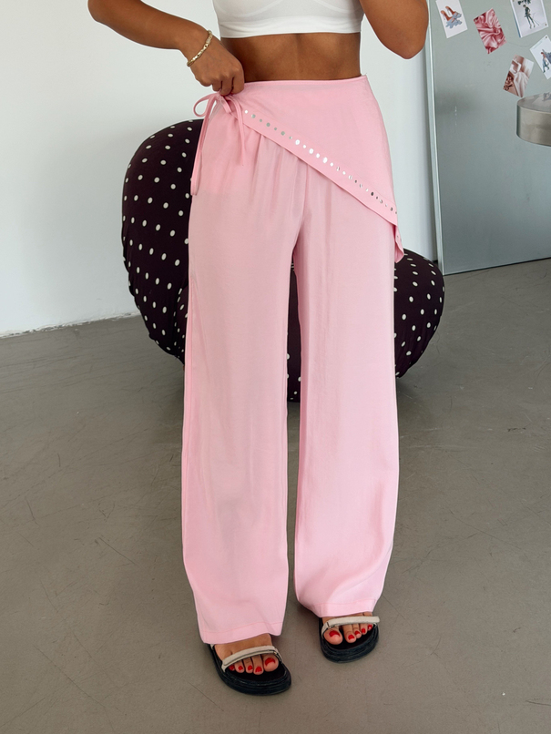Şal Detaylı Modal Palazzo Pantolon - Pembe