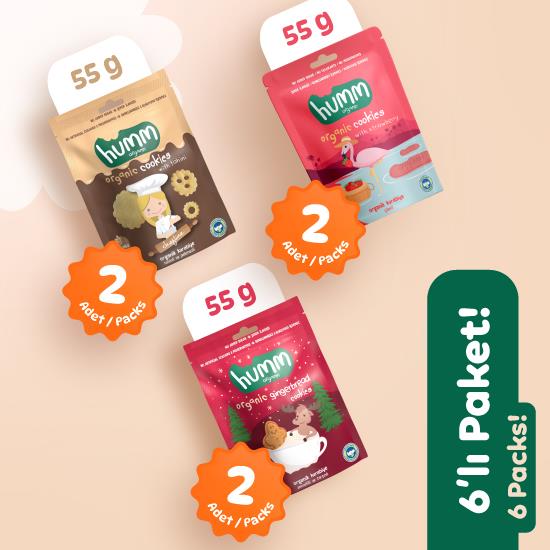 Organik Vegan Zencefilli Tahinli ve Çilekli Tatlı Kurabiyeler Atıştırmalık Paketi 6 adet (3 çeşit) görseli.