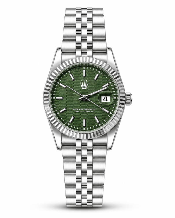 Coral Luxe Silver Green saatin önden kasa ve çelik kordon görünümü