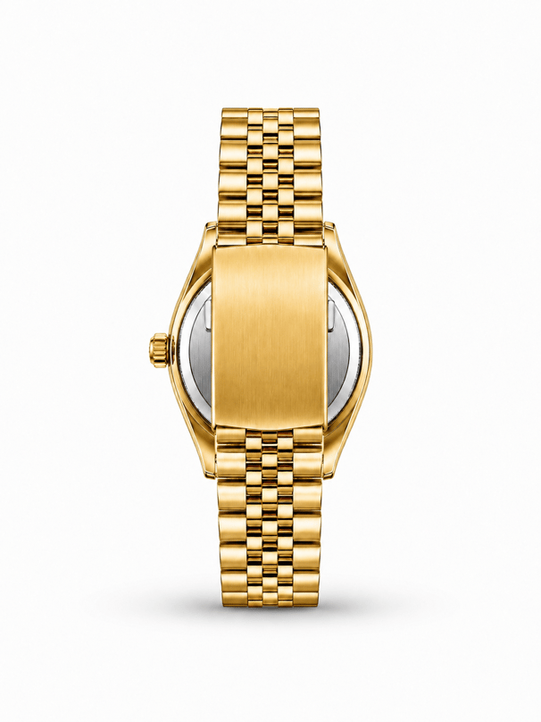 Çift Saati Crest Line Gold Green kordon tokasında temsili lazer isim baskısı
