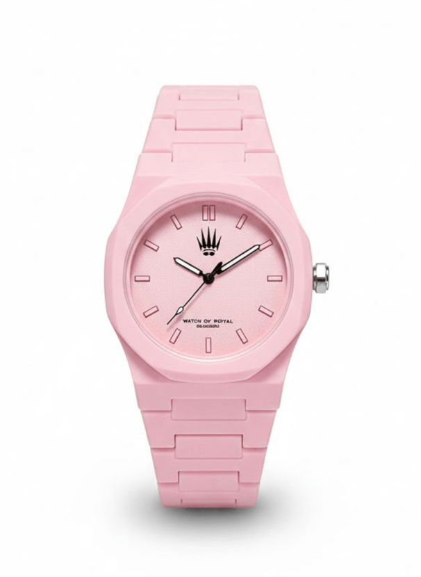 Feather Polycarbon Pembe saatin kasa ve kadran detayları