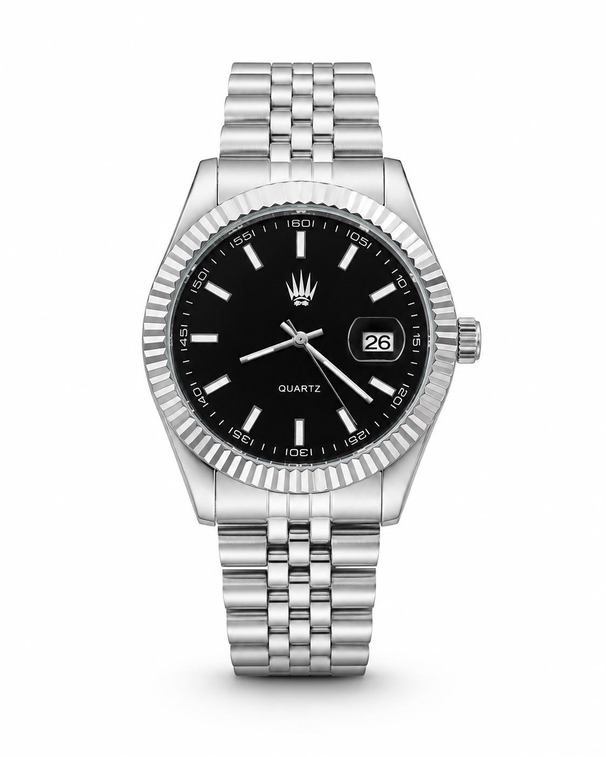 Kaelor Silver Black saatin önden kasa ve çelik kordon görünümü