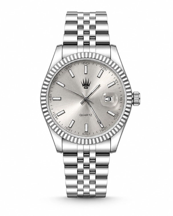 Kaelor Silver Metalik saatin önden kasa ve çelik kordon görünümü