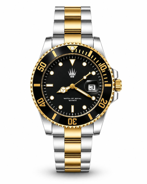 Titan Silver Gold Black saatin önden kasa ve çelik kordon görünümü