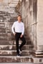 Erkek Beyaz Slim Fit Dar Kesim Düz Sert Yaka Uzun Kollu Gömlek