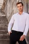 Erkek Beyaz Slim Fit Dar Kesim Düz Sert Yaka Uzun Kollu Gömlek