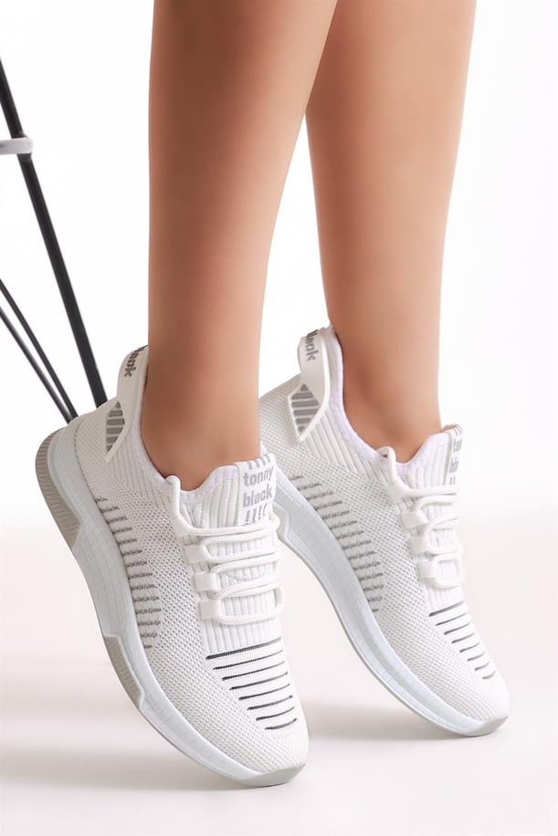 Poli Taban Tekstil Kumaş Bağcıklı Unisex Beyaz Gri Spor Ayakkabı TBQNL-0