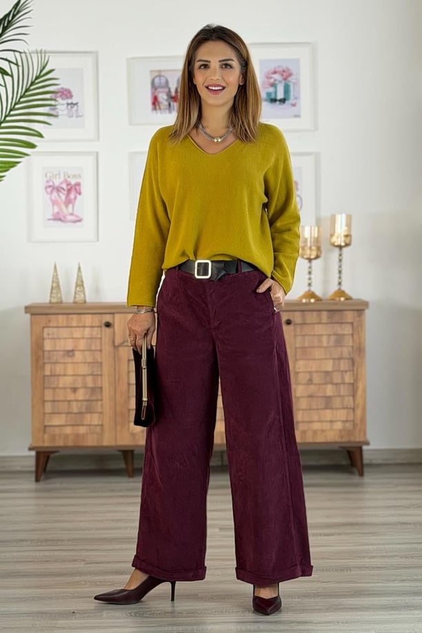 Bordo İtalyan Kadife Pantolon