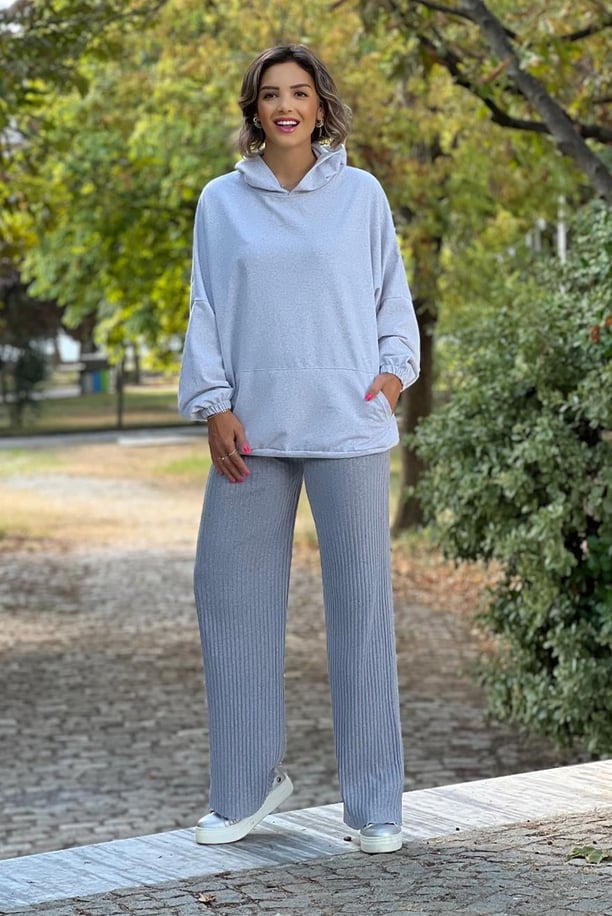 Gri Renk Pamuklu Kaşkorse Pantolon