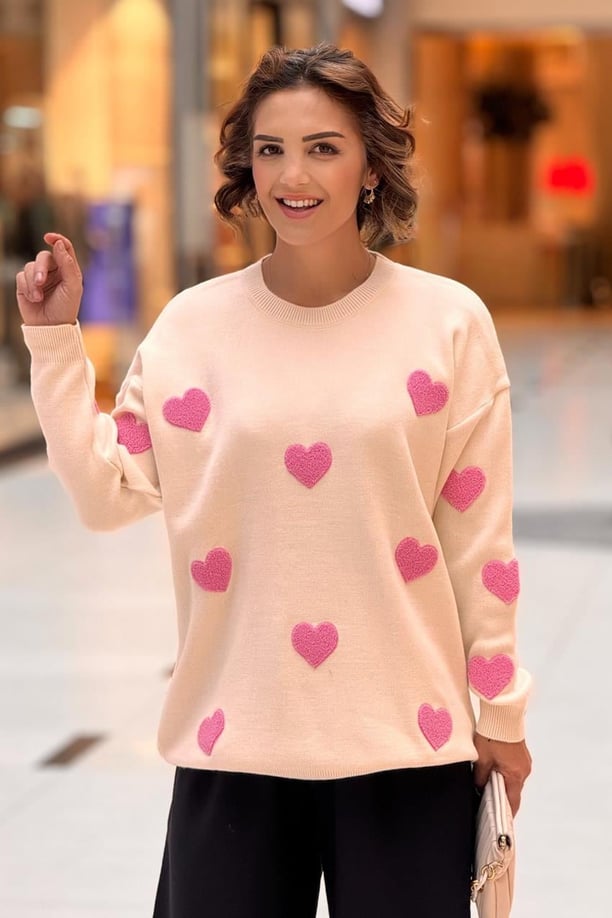 Krem Renk Pembe Kalpli Kazak