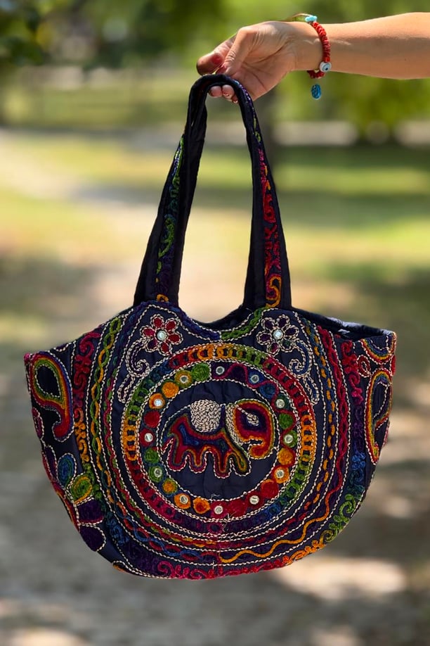 Lacivert Filli Aynalı Etnik Çanta