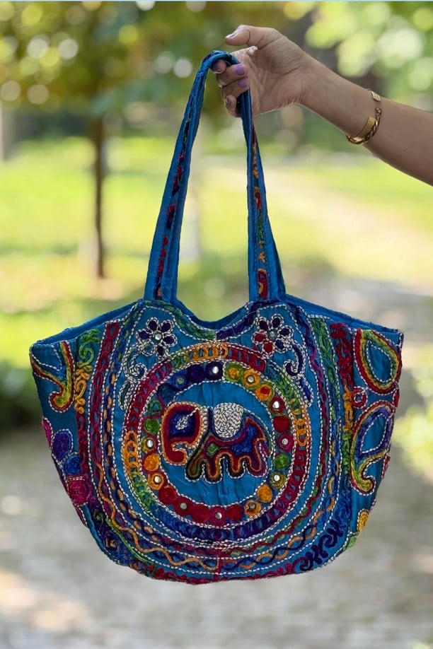 Mavi Filli Aynalı Etnik Çanta
