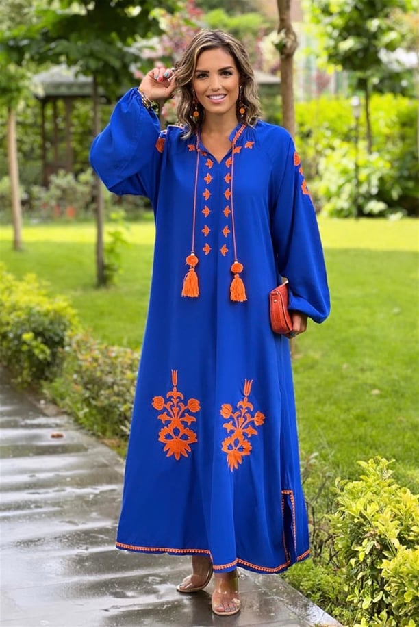 Oranj Nakışlı Atlantis Elbise