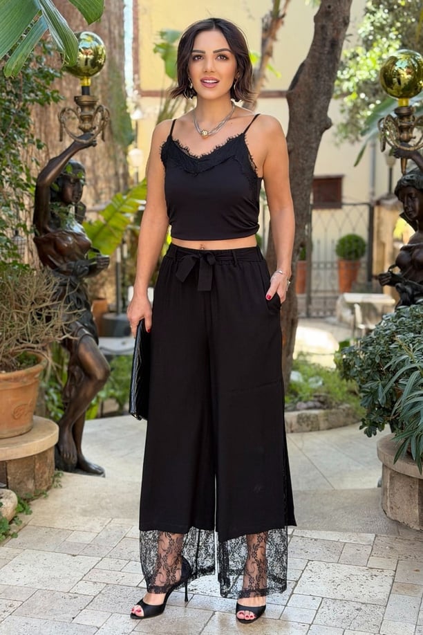 Siyah Dantelli Pantolon