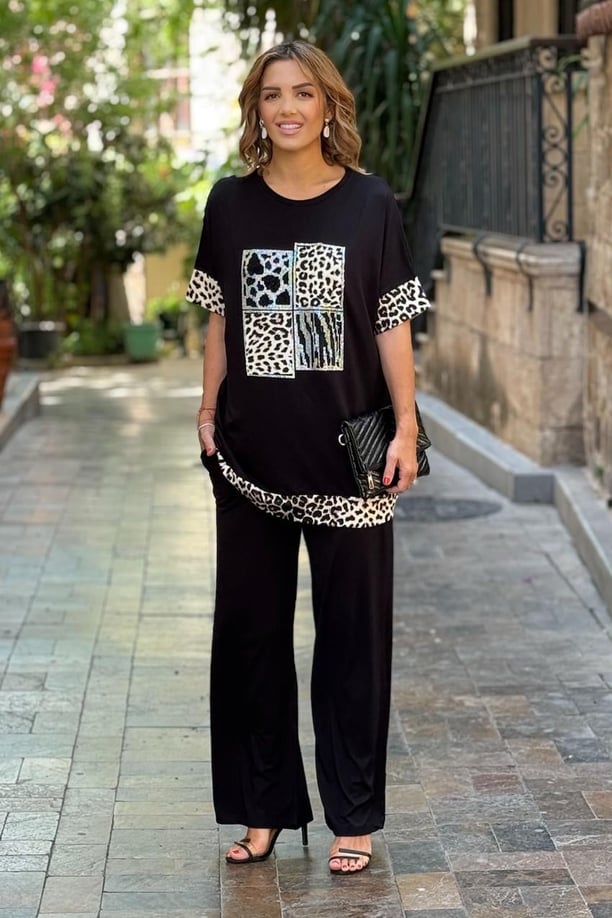 Siyah Leopar Taşlı İkili Takım