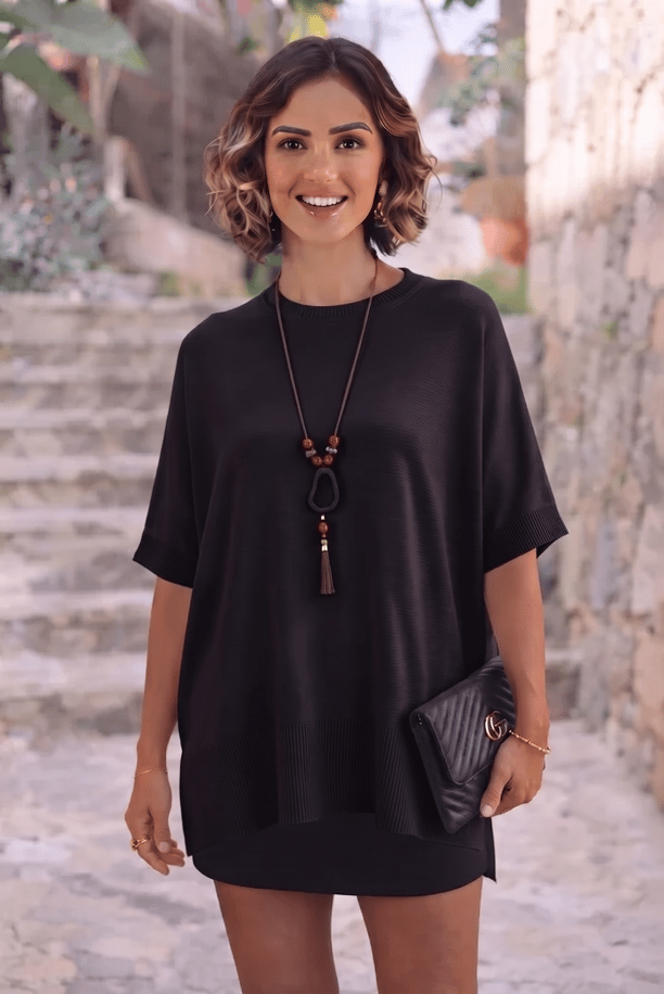 Siyah Oversize Triko Bluz