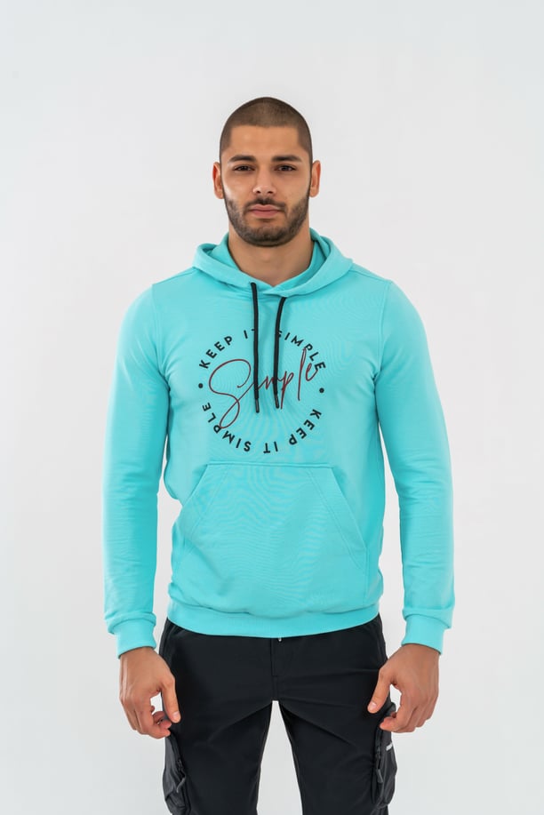 SWEATSHIRT KAPŞONLU - 904 - B38 - SU YEŞİLİ