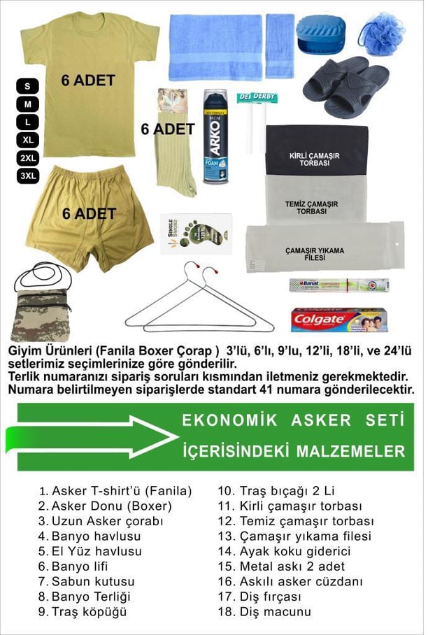 Acemi Bedelli Ekonomik Asker Seti- Asker Malzemeleri 38 Parça 6 Lı Set