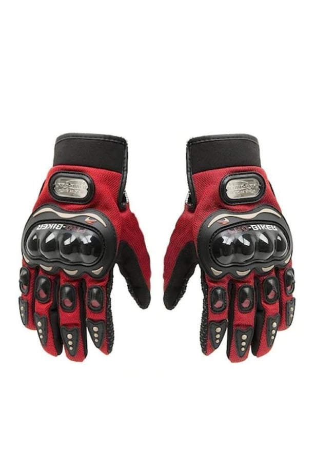 Biker Tam Parmak Korumalı ve Nefes Alabilen Telefon Uyumlu Motosiklet & Bisiklet Eldiveni Pro (KIRMIZI-XL)