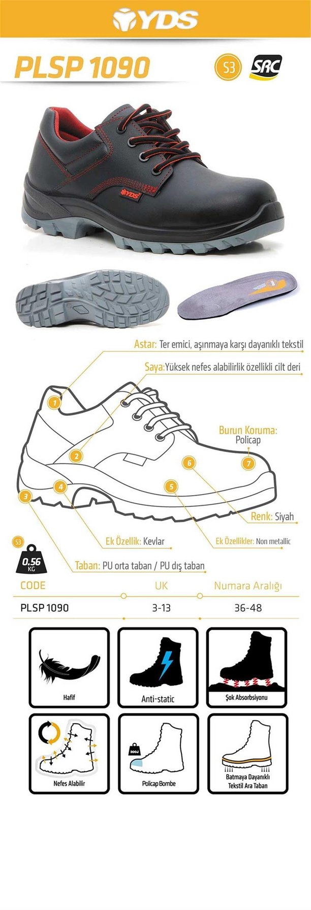 PLSP 1090 S3 AYAKKABI -SİYAH