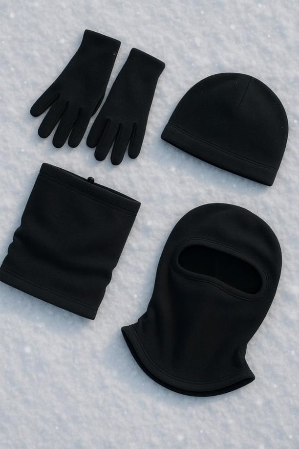 Polar Bere Eldiven Boyunluk ve Kar Maskesi - Siyah