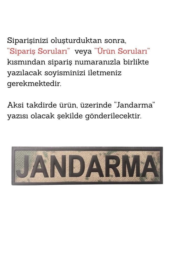 PVC Jandarma Eğitim TPU Arkası Cırtlı Soy İsim Yazdırılabilir İsimlik 1 Adet