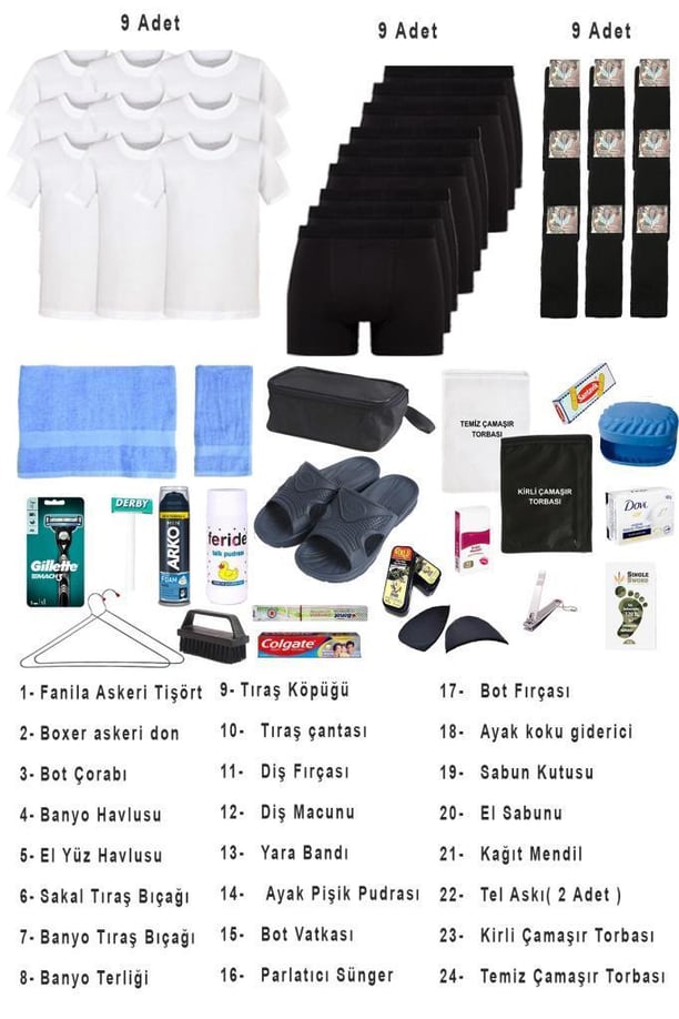 Single Sword 49 Parça Hatay İskenderun Denizci Acemi Bedelli Asker Seti 9 Lu iç Giyim