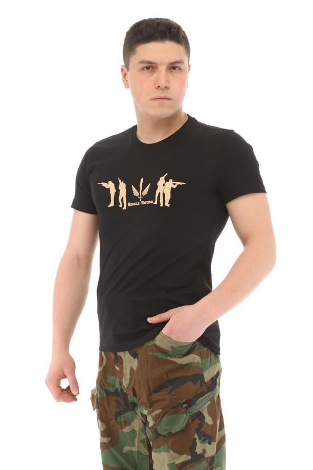 Single Sword Bisiklet Yaka Kısa Kollu Baskılı Kadın&Erkek T-Shirt (SİYAH-XL)