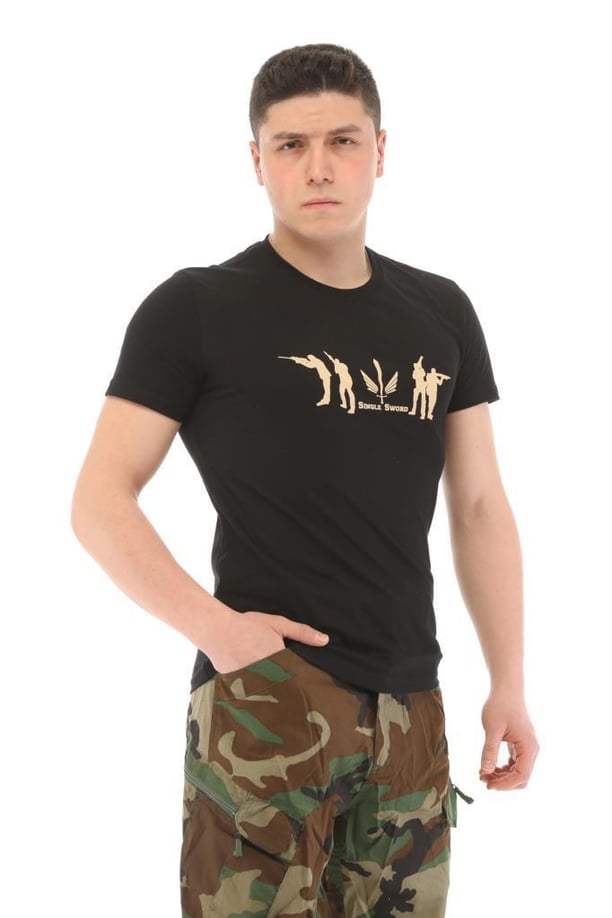 Single Sword Bisiklet Yaka Kısa Kollu Baskılı Kadın&Erkek T-Shirt (SİYAH-L)